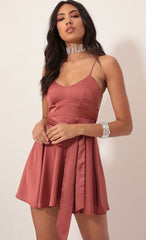 Satin Tie A-line Dress in Rust