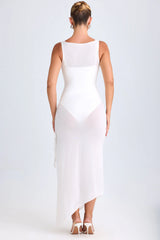 Ruffle-Trim Cowl-Neck Midaxi Dress in White