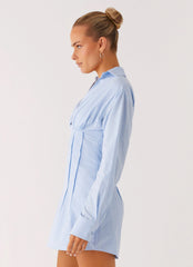 Clancy Mini Shirt Dress - Blue