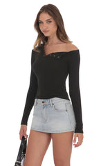 Ribbed Off Shoulder Top in Black