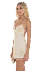 Sequin Embroidered Open Back Dress in Ivory