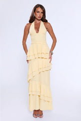 Power Glow Halter Maxi Dress Yellow