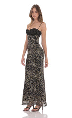 Lace Bust Maxi Dress in Cheetah Print