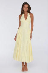 Petal Whimsy Halter Maxi Dress Lemon