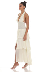 Smocked Halter Maxi Dress in Cream