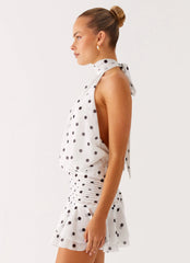 Willow Chiffon Mini Dress - White Polka Dot