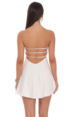 Beaded Bust Flare Mini Dress in White