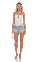 Mesh Corset Cutout Top in White