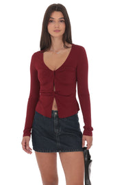 Double Twist Top in Burgundy