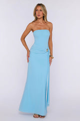 Day To Night Luxe Strapless Maxi Dress Blue