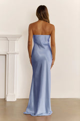 Stardom Moment Satin Strapless Maxi Dress Blue