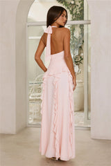 Soft Petal Muse Halter Maxi Dress Pink