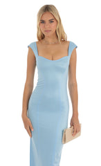 Satin Maxi Dress in Blue