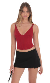 Corset V-Neck Top in Red