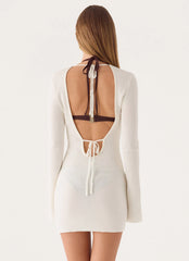 Levara Knit Low Back Mini Dress - White