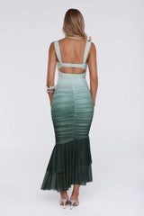 Shimmer Set Mesh Ombre Maxi Dress Green
