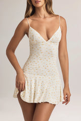 Modal Ruched A-Line Mini Dress in Floral Print