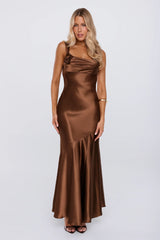 Kiss Your Crush Satin Maxi Dress Brown