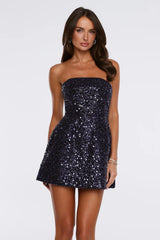 Signature Move Sequin Strapless Mini Dress Navy