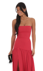 Strapless Drop Waist Maxi Dress in Red