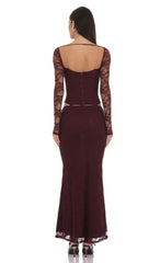 Lace Flare Maxi Skirt in Deep Wine