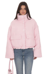 High Collar Cropped Puffer Jacket in Pink