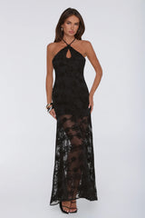 Enchanted Aura Halter Maxi Dress Black
