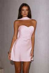 Level Up Glow Up Strapless Satin Mini Dress Blush
