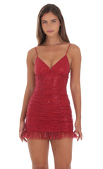 Sequin Ruched Bodycon Dress in Red
