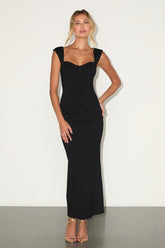 Samai Black Cap Sleeve Bodycon Midi Dress