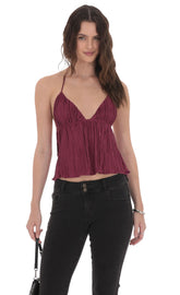 Pleated Babydoll Top in Plum