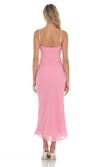 Ruched Bust Midi Dress in Pink