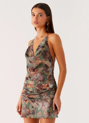 Wineweather Cowl Mini Dress - Vintage Blossom