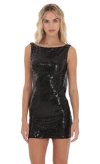 Sequin High Neck Open Back Dress in Black