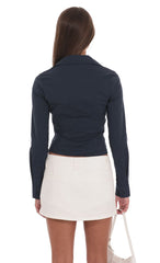 Ruched Button-Up Shirt in Navy
