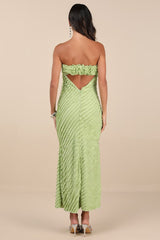 Faelyn Light Green Strapless Ruffled Midi Dress