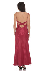 Satin Open Back Maxi Dress in Maroon