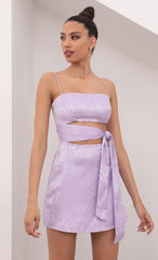 Jacquard Cutout Tie Dress In Lavender
