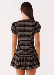 Taylor Keyhole Mini Dress - Brown Check