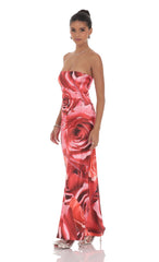 Rose Strapless Maxi Dress in Red