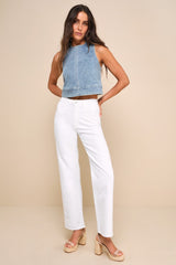 Popular Cutie Light Wash Denim Sleeveless Crop Top
