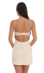 Satin Cowl Neck Dress in Cream