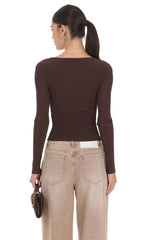Off Center Cardigan in Brown