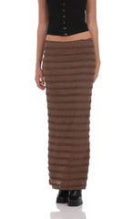 Ruffle Lace Maxi Skirt in Brown