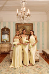 The Serina Strapless Satin Maxi Dress Yellow