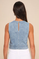 Popular Cutie Light Wash Denim Sleeveless Crop Top
