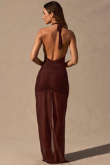 Cut-Out Halterneck Maxi Dress in Espresso Brown