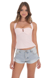 Halter Top In Pink Plaid