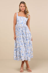 Colwyn Light Blue Floral Jacquard Bustier Midi Dress