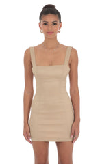 Square Neck Bodycon Dress in Almond